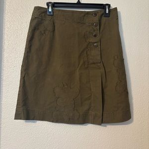 Olive Green Button-Front Skirt with Lace Detail